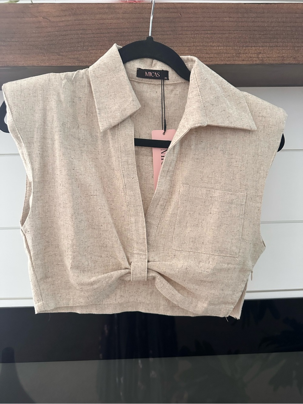 Micas Beige Knot-Front Sleeveless Crop Top